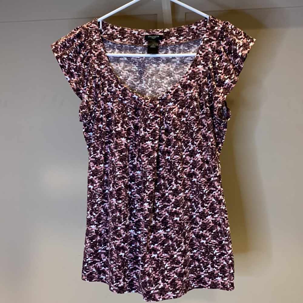Ann Taylor Pink/Purple Top with Ruffle Sleeves